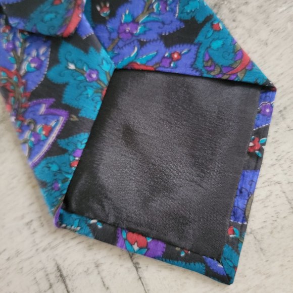 Die Krawatte Black and Teal Paisley Print Silk Tie 56.5 x 3.5 - Picture 6 of 9